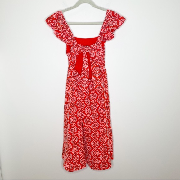 Sezane Melville Lace Coral Midi Dress Size 38 - Picture 5 of 9